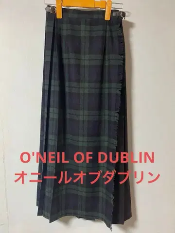 네이비 그린 체크 플리츠 스커트