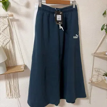 택 포함 새상품 PUMA 다크 블루 롱 스커트 사이드 스트라이프 M