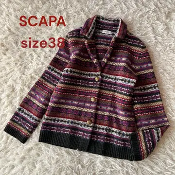 새상품급 스캐파 멀티 컬러 가디건 M 카라 부착 골드 버튼