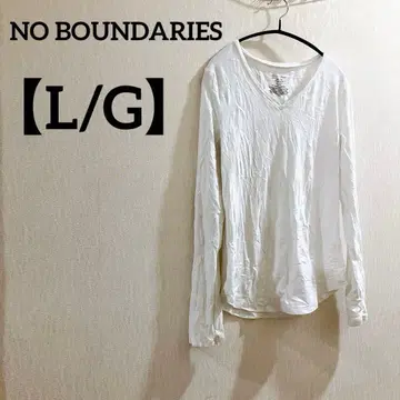 NO BOUNDARIES [ L/G ] V넥 긴팔 티셔츠 화이트 심플