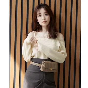 snidel 레이스 트리밍 니트 풀오버