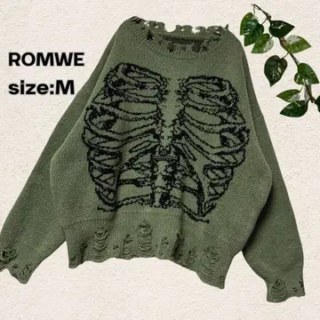 ROMWE y2k 스컬 패턴 데미지 니트 M