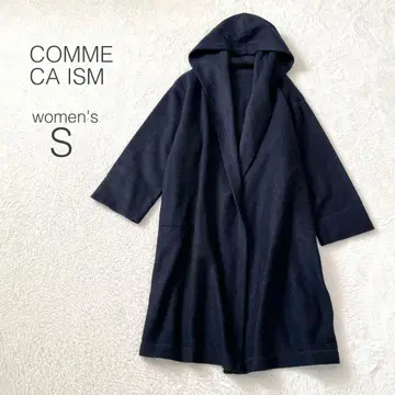 [ 컴시즘 ] 프리 롱 긴팔 후드 울 혼방 코트 심플 네이비 새상품급