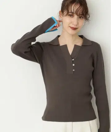 N. NATURAL BEAUTY BASIC 바이컬러 라인 긴팔 폴로 니트