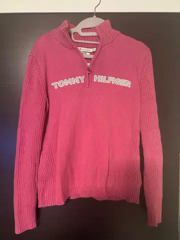 TOMMY HILFIGER 하프 지퍼 리브 니트 핑크 XL Y2K