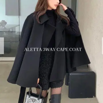 3WAY 케이프 코트 블랙 울 혼방 벨트 포함