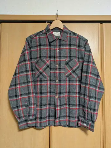 60s CAMPUS 체크 울 셔츠 보드 빈티지