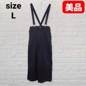 서스펜더 부착 데님 와이드 팬츠 L 블랙 허리밴딩