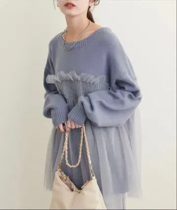 새상품 natural couture 튤 레이어드 니트 풀오버 F