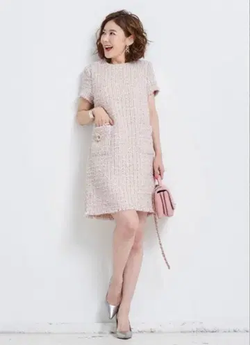OBLI 트위드 원피스 오블리 핑크