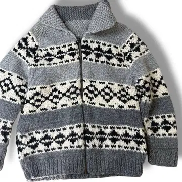 XXXL 사이즈 코위찬 니트 카우친 스웨터 집업 두툼한 노르딕 무늬