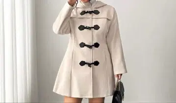 베이지 후드 부착 더플 코트 빅 사이즈