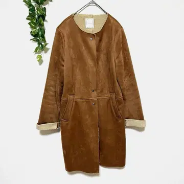 어반 리서치 페이크 무스탕 코트 카멜 보아 안감 노카라 코트