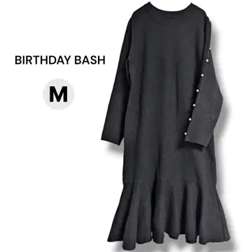 BIRTHDAY BASH 블랙 니트 롱 원피스 펄 장식 M