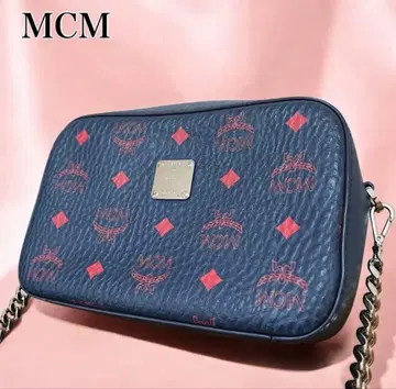 새상품급 MCM 카메라백 체인 숄더 올 패턴 네이비