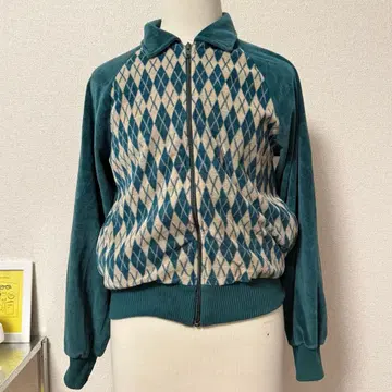 트랙 자켓 벨로아 소재 구제 의류 Ssize 그린 체크 무늬