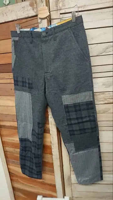 세브시그 SEVESKIG 울 팬츠 리메이크풍 빈티지 소재 패치워크