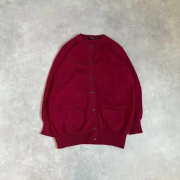 크루넥 가디건 울 100% 버건디 롱 여성 빈티지