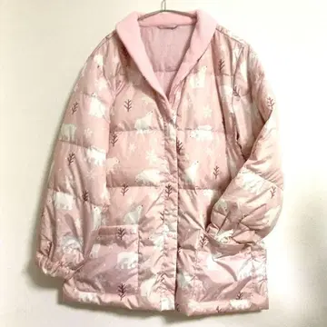 북극곰 패턴 깃털 하프 가운 자켓 핑크 귀여운 M~L