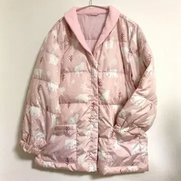 북극곰 패턴 깃털 하프 가운 홈웨어/자켓 핑크 귀여운 M~L