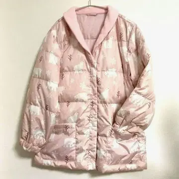 북극곰 패턴 깃털 하프 가운 홈웨어/자켓 핑크 귀여운 M~L