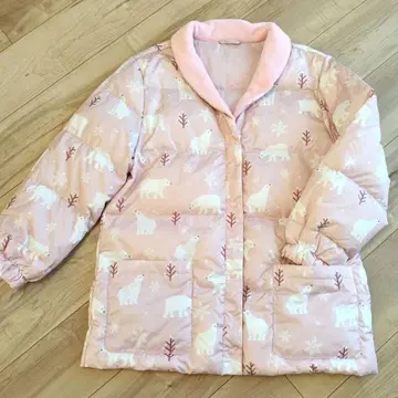 북극곰 패턴 깃털 하프 가운 홈웨어/자켓 핑크 귀여운 M~L
