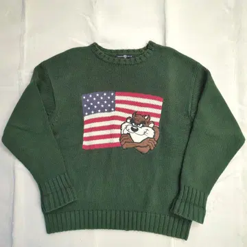 고품질 WARNER BROS 태즈메니안 데빌 성조기 코튼 니트 L