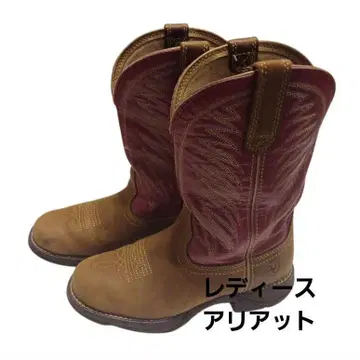 빈티지 아리아트 웨스턴 부츠 브라운 핑크 자수 24.5 여성용