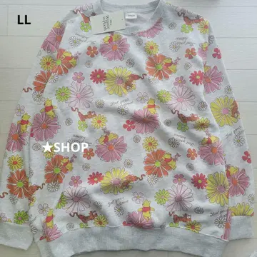 디즈니 곰돌이 푸 올 패턴 꽃무늬 트레이닝복 맨투맨 속기모 LL