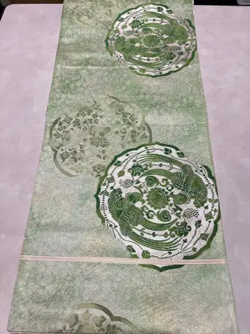 육통 후쿠로 오비 그린 컬러 꽃 무늬 새상품급