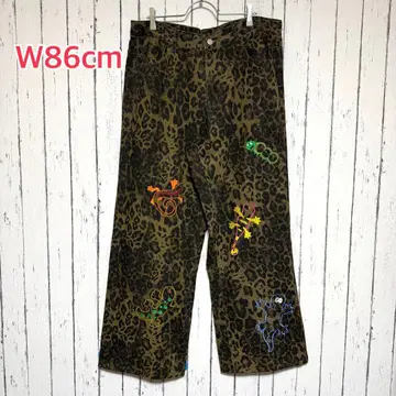 리메이크 레오파드 무늬 데님 팬츠 자수 W86cm