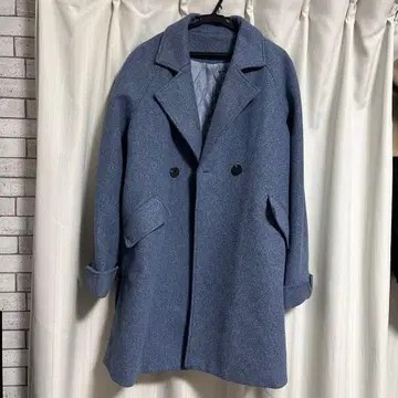 파랑 더블 브레스트 체스터 코트