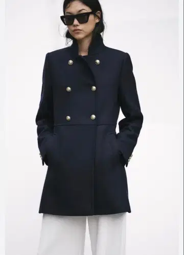 ZARA 더블 브레스트 피 코트 블랙