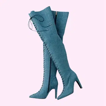 Yello 레이스업 데님 니하이 부츠 M