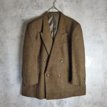 [ 빈티지 ] 구제 의류 테일러드 자켓 더블 헤링본 브라운 레트로