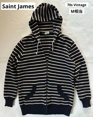 세인트 제임스 70s 풀 집업 보더 니트 후디 네이비 x 베이지 M 상당