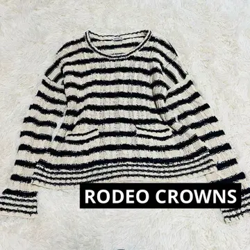 RODEO CROWNS 보더 니트 사이즈 1 아이보리 x 블랙 면 혼방