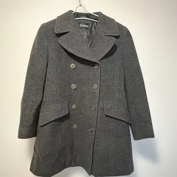 HARTFORD 그레이 더블 브레스트 피 코트 울