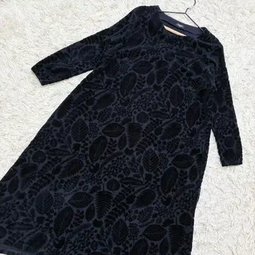 마블슈드 고품질 롱 원피스 벨로아 리프 자카드 네이비 계열