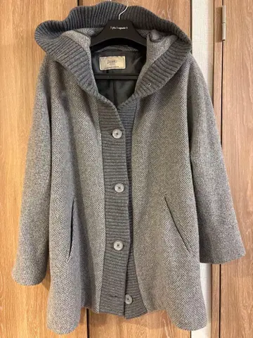 헬레노 후드 부착 그레이 판초