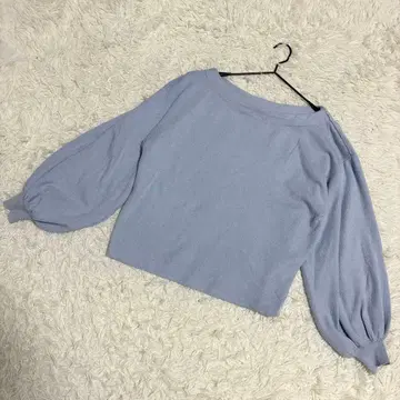 Tiaclasse 니트 볼륨 소매 퍼프 슬리브 숏 블루 (XL)