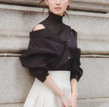 fray i.d 시어 터틀 콤비 셔츠 블랙