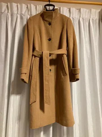 MICHEL KLEIN 벨트 롱 코트 카멜 울 100% L