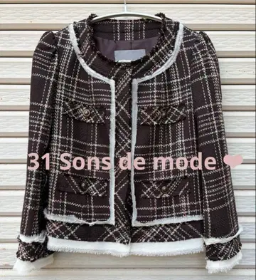 거의 미사용 31 Sons de mode 트위드 노카라 자켓
