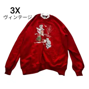 빅 사이즈 3X 크리스마스 맨투맨 트레이닝복 산타 썰매 너구리 아라이