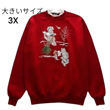 빅 사이즈 3X 크리스마스 맨투맨 트레이닝복 산타 썰매 너구리 아라이
