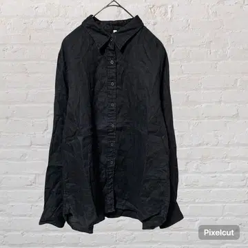 50113 무인양품 린넨 100% 긴팔 셔츠 블랙 L 구제 의류