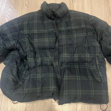 다운 자켓 블랙 그린 체크