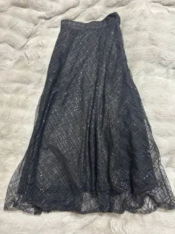 NOMAE 스팽글 체크 플레어 스커트