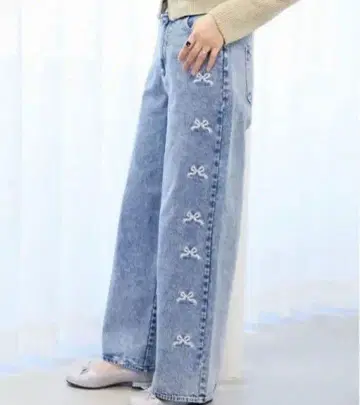 마제스틱 레곤 리본 자수 라이트 블루 데님 S 사이즈